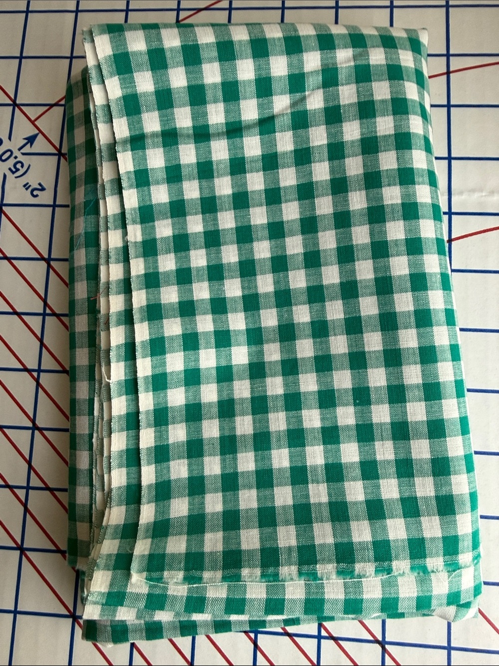 Vintage Green White Cotton Gingham Fabric 2 3/4+ Yds x 34”